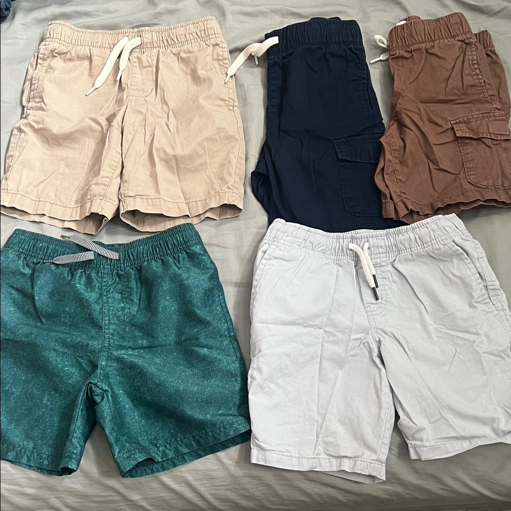 Five-Pair Boys' Pull-On Shorts Bundle - Neutral, Navy, Brown, Teal & Light Gray
